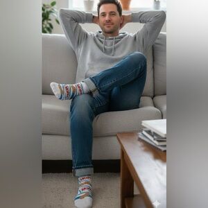 Skippy Crew mens Socks size 6-12 funny peanut butter crazy new white blue unisex